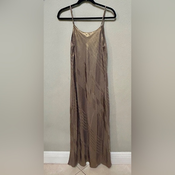 CURRENT AIR Anthropologie bias long dress gold metallic spaghetti strap large - Picture 12 of 13